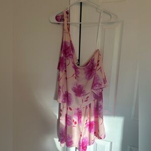 pink floral one shoulder romper